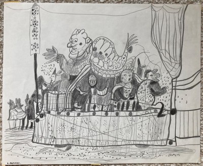 Alain Mathiot (b.1938) French Pencil Drawing Circus Carousel