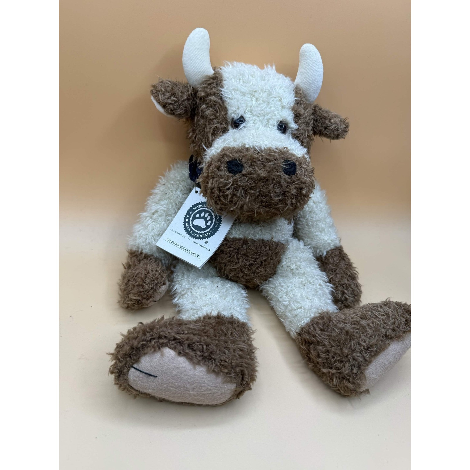 Boyds Bears Elford Bullsworth Cow Plush Brown Cream Spotted Bull 12 inch