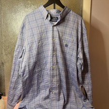 Chaps Easy Care Shirt Mens Size XXL Blue White Check Long Sleeve Button Down