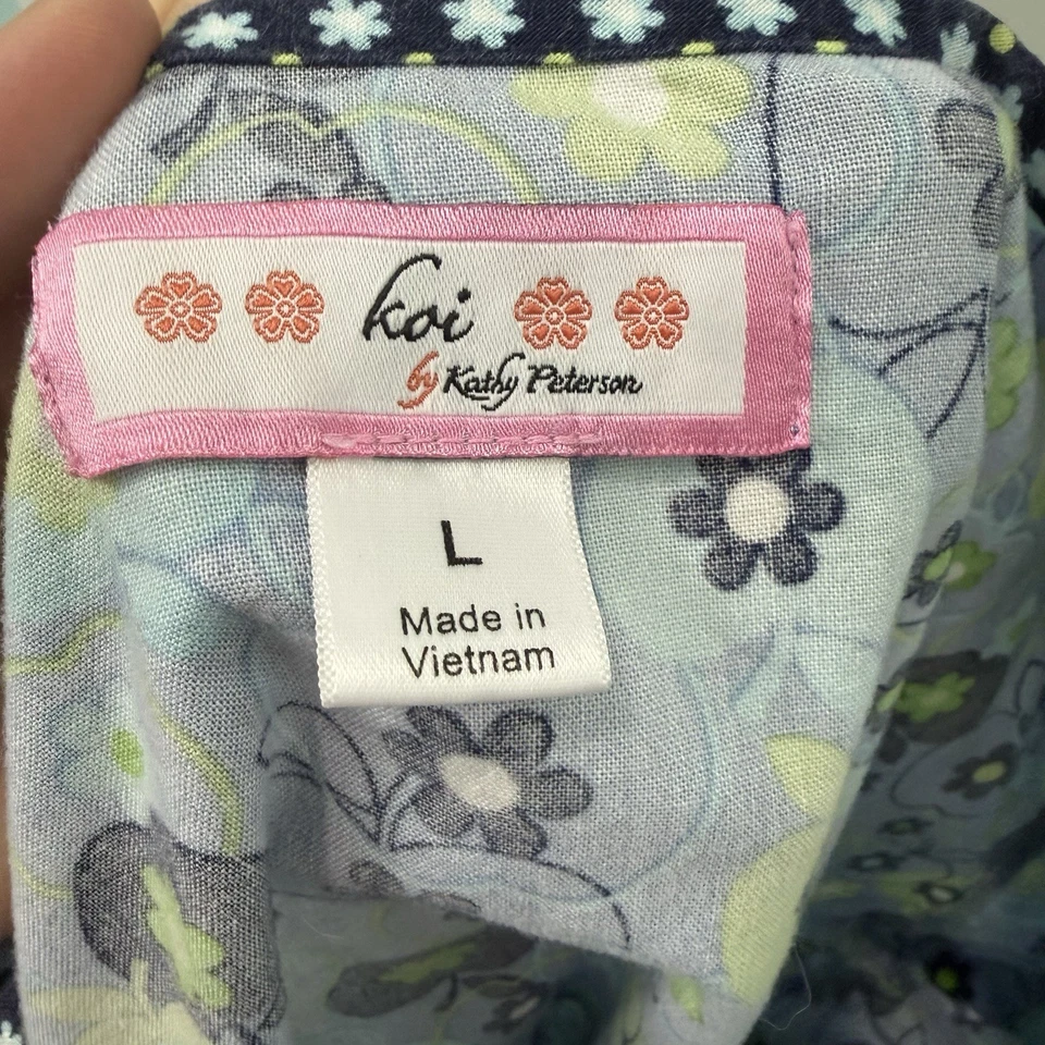 Koi Women's Size Large Madison Blue Green Apples Tie Back Scrub Top Style 109PR - Image 3 of 4