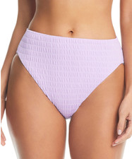 Bar III Women Pucker Up Textured High Rise Bikini Bottom Lavender Haze Size XL