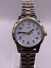 Timex Womens Vintage Stretch Band Silver Gold Quartz Watch New Battery