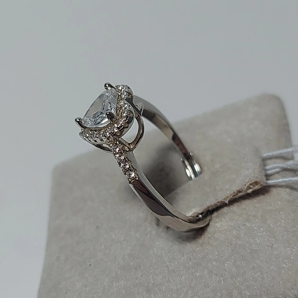 Anello Argento  925 Bianco con Cuore Zirconi Brillanti Elegante Donna Regolabile - Immagine 4 di 4