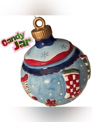 Vintage-Style Christmas Ceramic Candy Jar Holiday Stockings Gifts Snowflakes