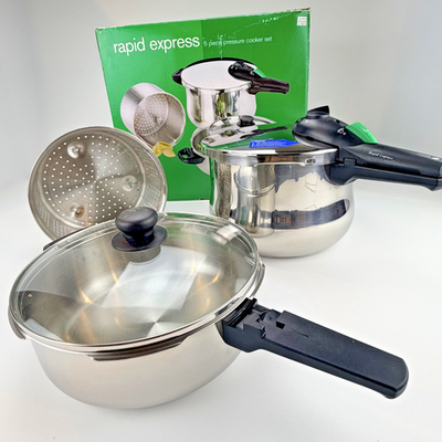 #ad Fagor Rapid Express Pressure Cooker Set 5 Pc NOS Stainless Induction $179.99
