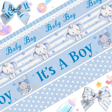 4 Rolls Baby Boy Ribbons - Linen Blue Diaper Cake Decor Ribbons for Gender Revea