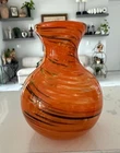VINTAGE MURANO? HAND BLOWN ORANGE BLUE & GREEN SWIRLED GLASS 5 1/2" TALL VASE