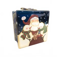 Painted Blue Illuminated Glass Block Brick Christmas Night Light Santa & Snowmen