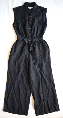 LOFT Women`s $99 Petite Linen Blend Wide Leg Jumpsuit Black size SP - Picture 4 of 8