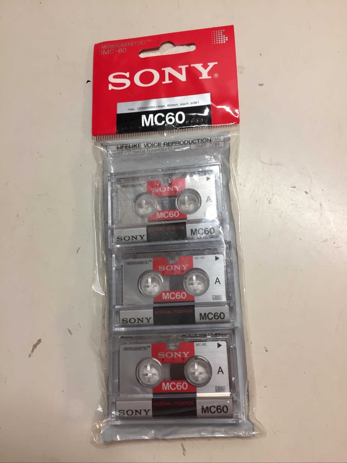 3Pack SONY MC60 Blank Microcassette Tapes 60 Min Recording Time New