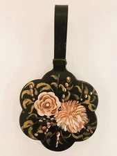 Vintage Plymouth Tole Silent Butler Crumb Catcher Hand Painted Floral Pink Gold
