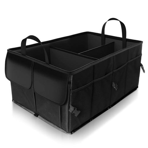 2 IN 1 HEAVY DUTY COLLAPSIBLE CAR BOOT ORGANISER TIDY STORAGE BOX FOLDABLE BLACK