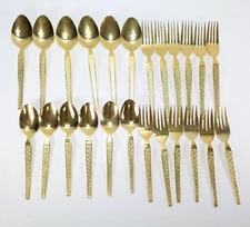 Hanford Forge Trocadero Gold Toned Stainless Flatware Korea 24pc Forks Spoons