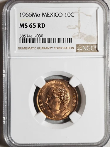 Mexico 10 Centavos 1966Mo NGC MS 65 RD