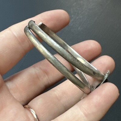 Bracelet Jonc Métal Argenté Artisanal - Style Art Nouveau Ethnique, Neuf Sans Emballage