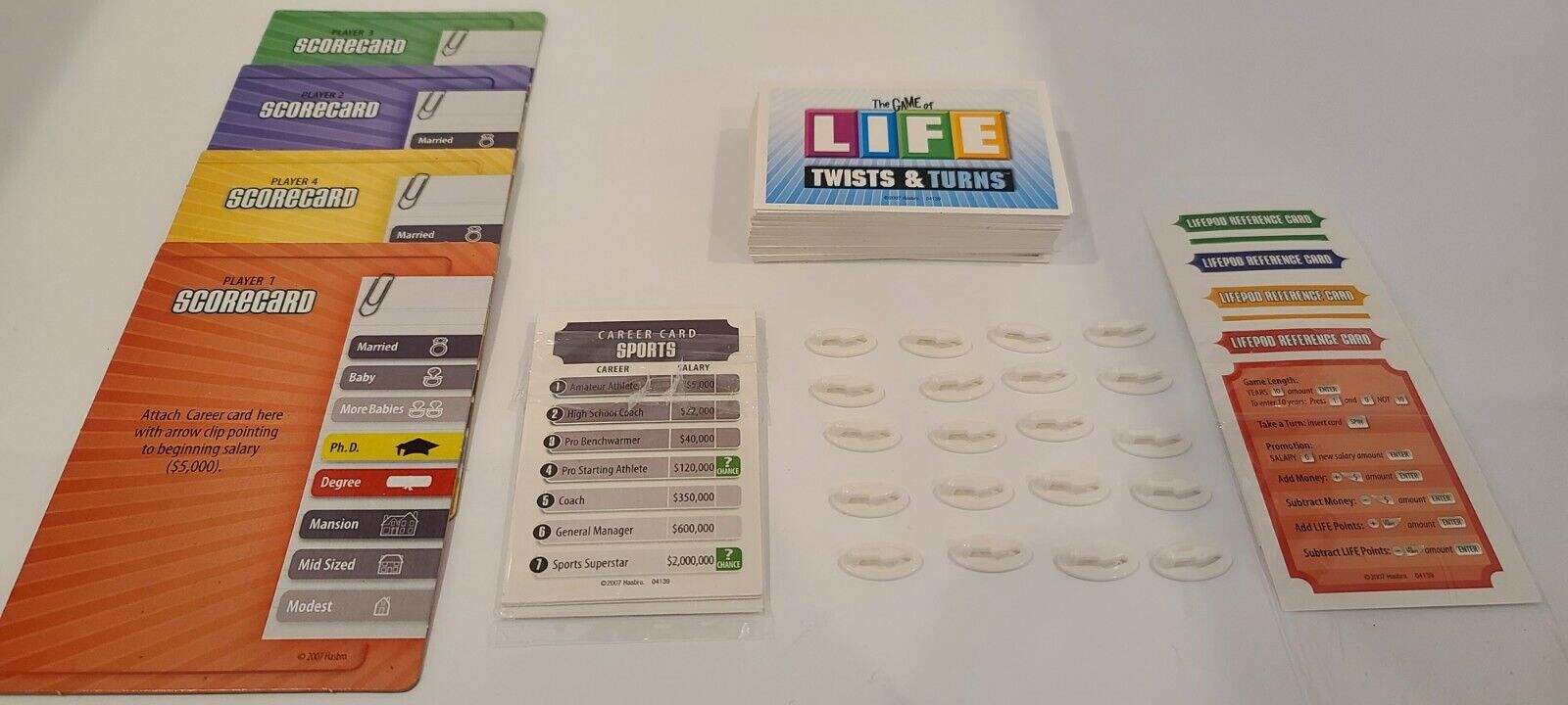 The Game of Life Board Game Twists & Turns,Missing Purple Card And 3 Arrow  Clips