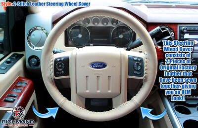 2009 2010 Ford F-250 F-350 Lariat-Leather Steering Wheel Cover w/Needle & Thread