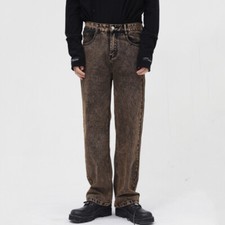 Jeans Dritti Da Uomo Vintage Marrone Denim Pantaloni Slim Fit Hip Hop