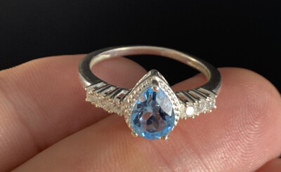 STS 925 Aquamarin Cocktail Ring CZ Akzente Größe 8 signiert Chuck Clemency