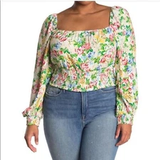 AFRM Soph Floral Smocked Crop Top Size 2X Long Sleeve Boho In Spring Jardin