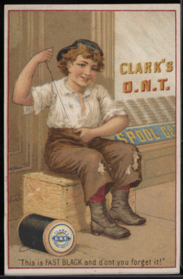 Victorian Trade Card 1880s Clark's ONT Spool Cotton Boy Sewing