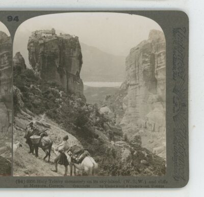 Holy Trinity Monastery on Sky Island Meteora Greece Underwood Stereoview