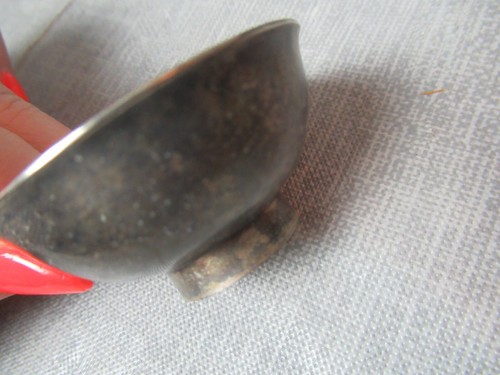 2 Antique Silver Plated Open Salt Bowl & Miniature Serving Spoon - Japan - e5 sb - Picture 4 of 17