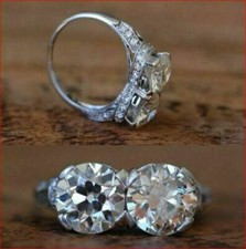 Antique Two Stone 3.50Ct Round Cut White CZ Vintage Engagement Ring Silver