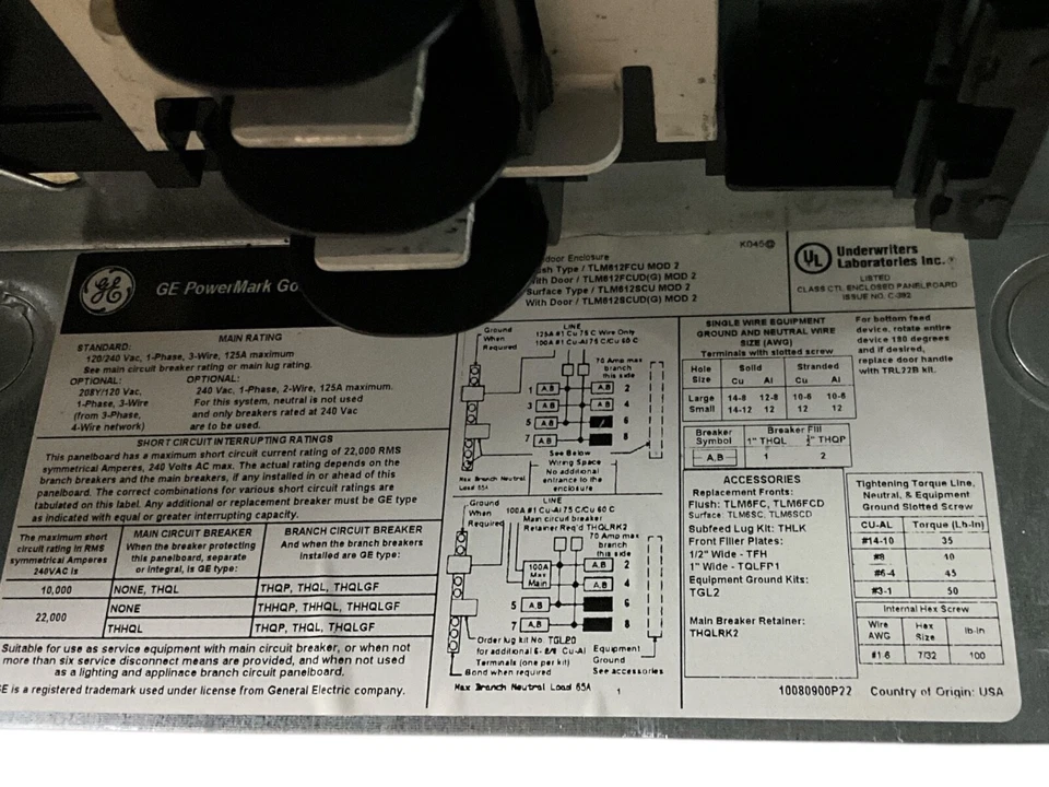 GE TLM612FCUD 120/240VAC 125A 1PH 3W MAIN LUG - Image 4 of 4