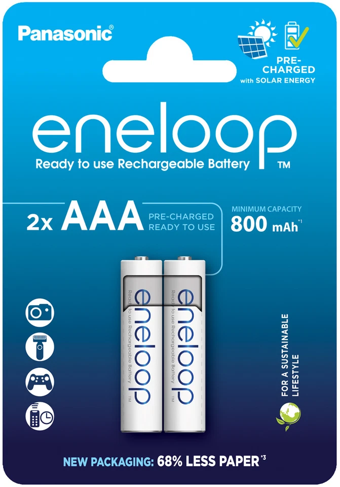 PANASONIC 2x MICRO Akku AAA Eneloop BK-4MCDE NEUESTE VERSION mind 800mAh MADE IN JAPAN