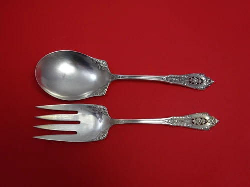 Rose Point by Wallace Sterling Silver Salad Serving Set All Sterling 9"