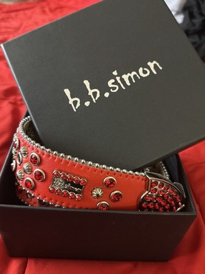 b.b.simon Red Silver Studded Rhinestone Buckle Wide Designer Women's Belt