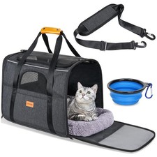 Travel-Friendly Cat Carrier with Dual-Sided Cushion - Up to 20lbs, Dark Gray