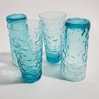 4 Vtg MCM Anchor Hocking Aqua Lido Milano Blue Crinkle Glass Tumblers