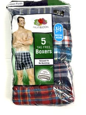 Fruit Of The Loom Fashion Plaids 5 Pack Tag Free Boxers Men`s Size 2XL