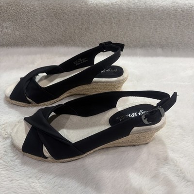 Easy Street Women s  Maureen  Black Espadrille Wedge Sandal 7.5 M NWB