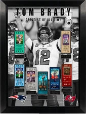 Tom Brady Framed Super Bowl Ticket Display – GOAT Tribute – 33x26 – Patriots Buc