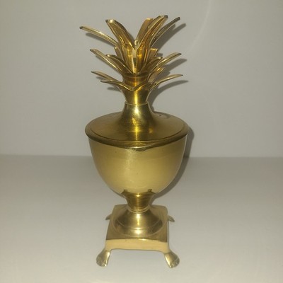 Shiny Brass 10  Tall Pineapple Shaped Hollow Urn Container Claw Foot & Lid
