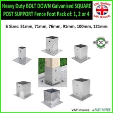 Heavy Duty BOLT DOWN Galvanised SQUARE POST SUPPORT Fence Foot Pack of: 1 2 or 4