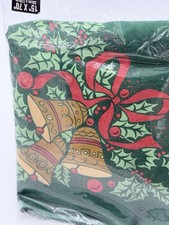 Vintage MCM Christmas Table Runner 15x70 Poinsettia Holly Bells Evergreen NEW