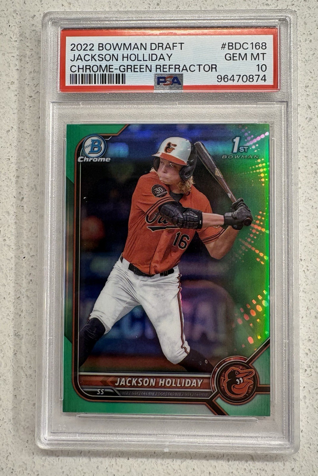 2022 Bowman Draft - Chrome Jackson Holliday #BDC-168 Green Refractor /99 (RC)