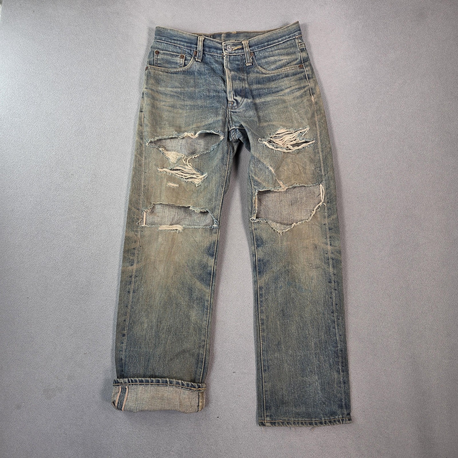 Pantalones de mezclilla Levis 501 de colección para hombre con ribete aplastado destruido panal años 80 se adapta a 28x29