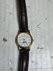 Rare 1990 February Seiko Vtg Women’s Moon Phase Watch Gold Tone Leather 25mm