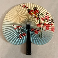 Vintage Metal Paper Hand Fan Fold Up 1950-1960 China Birds