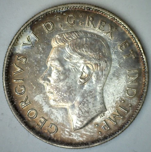 1943 Canada Silver Fifty Cents Coin 50c Canadian Half Dollar Almost Uncirculated