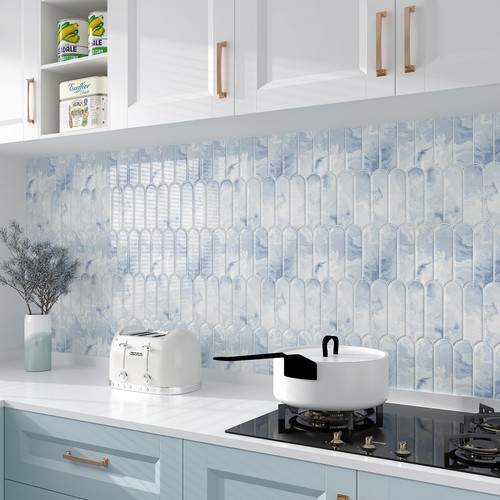 16 Sheets Blue Kitchen Backsplash Tiles Peel and Stick Renter Friendly ...