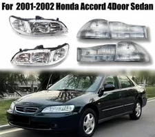 For 2001-2002 Honda Accord 4Dr Sedan Clear Lens Headlight+Tail Light Set No Bulb