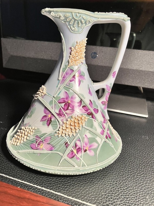 VINTAGE NIPPON PORCELAIN MORIAGE HAND PAINTED EWER/PITCHER-UNSIGNED