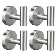 4 Pack Brushed Nickel Towel Hooks SUS304 Stainless Steel Bathroom Bedroom Clip
