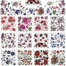 12 Sheets Floral Rub on Transfers Summer Christmas Flower Transfer Stickers